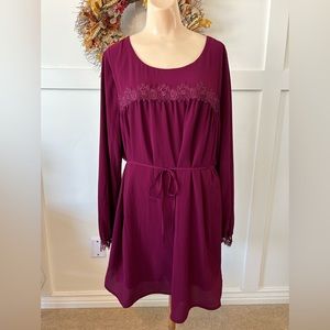 🌶️ A New Day Maroon Lace Long Sleeve Dress. Size Medium